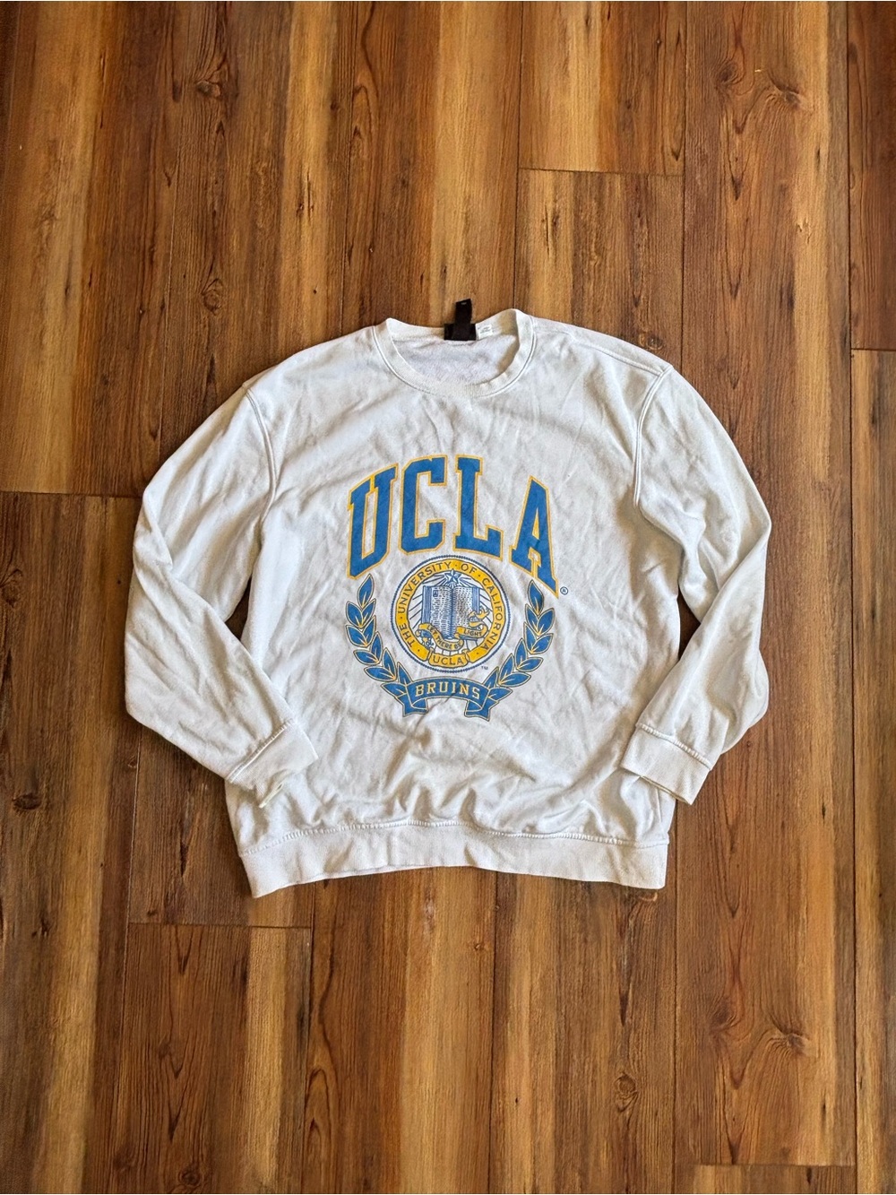 H&M White Crewneck Sweatshirt with Blue and Gold UCLA Logo